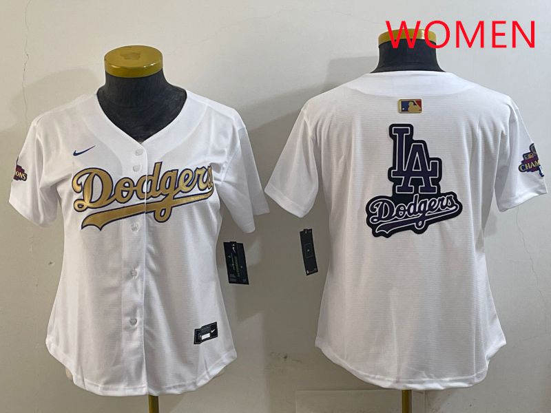 Women Los Angeles Dodgers Blank White Champion gold character 2025 Nike MLB Jersey style 19